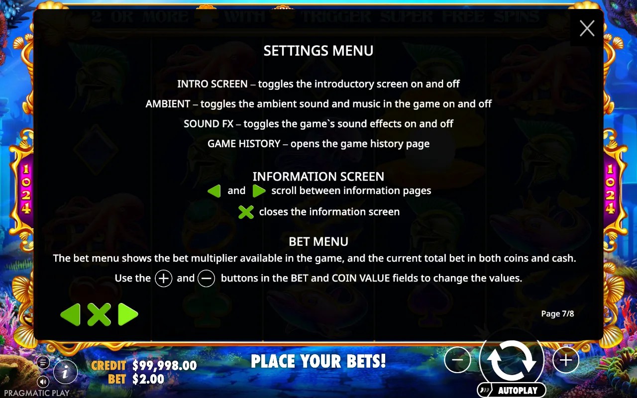 Settings menu — Queen of Atlantis