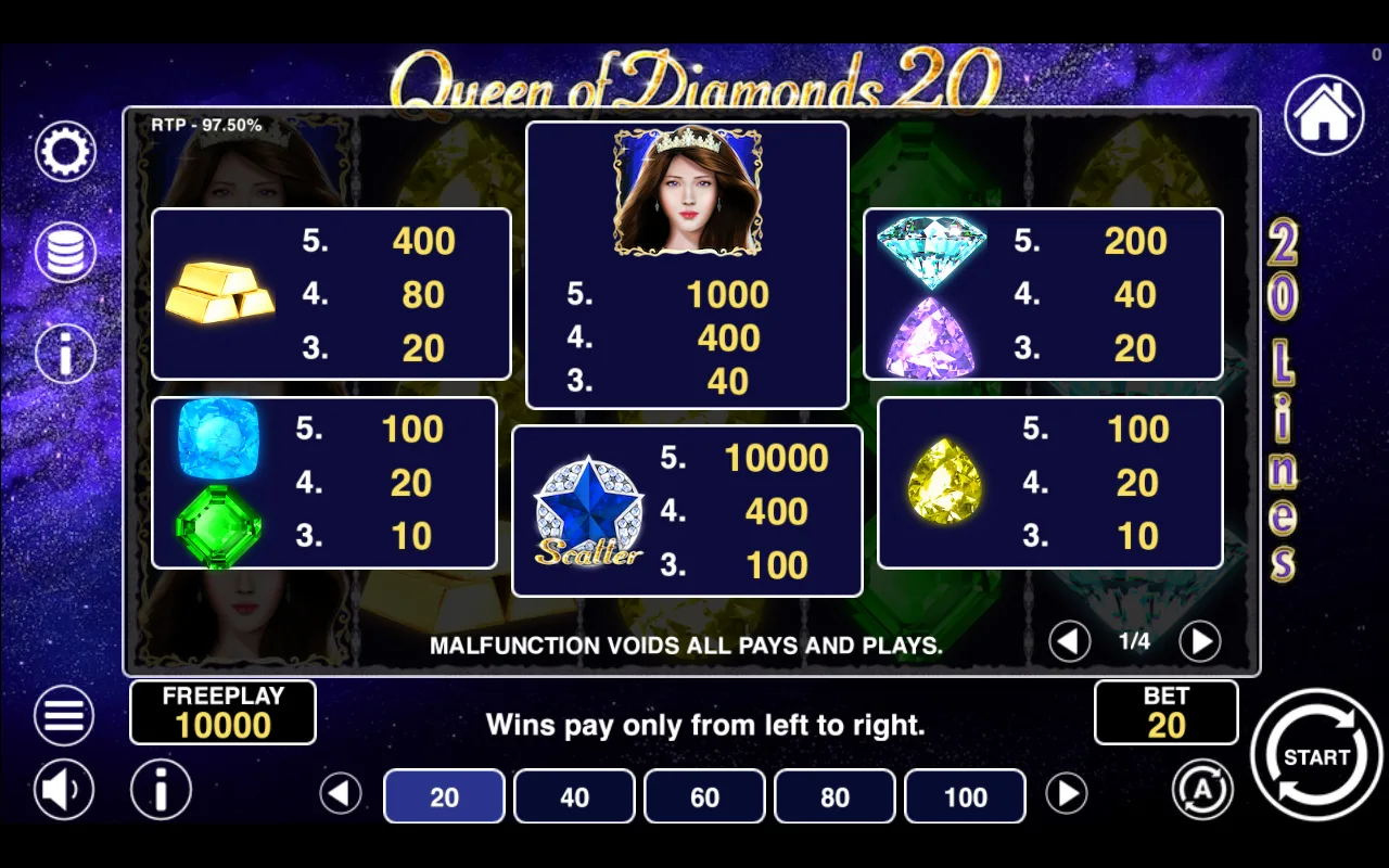 Game rules, page 1 — Queen of Diamonds 20