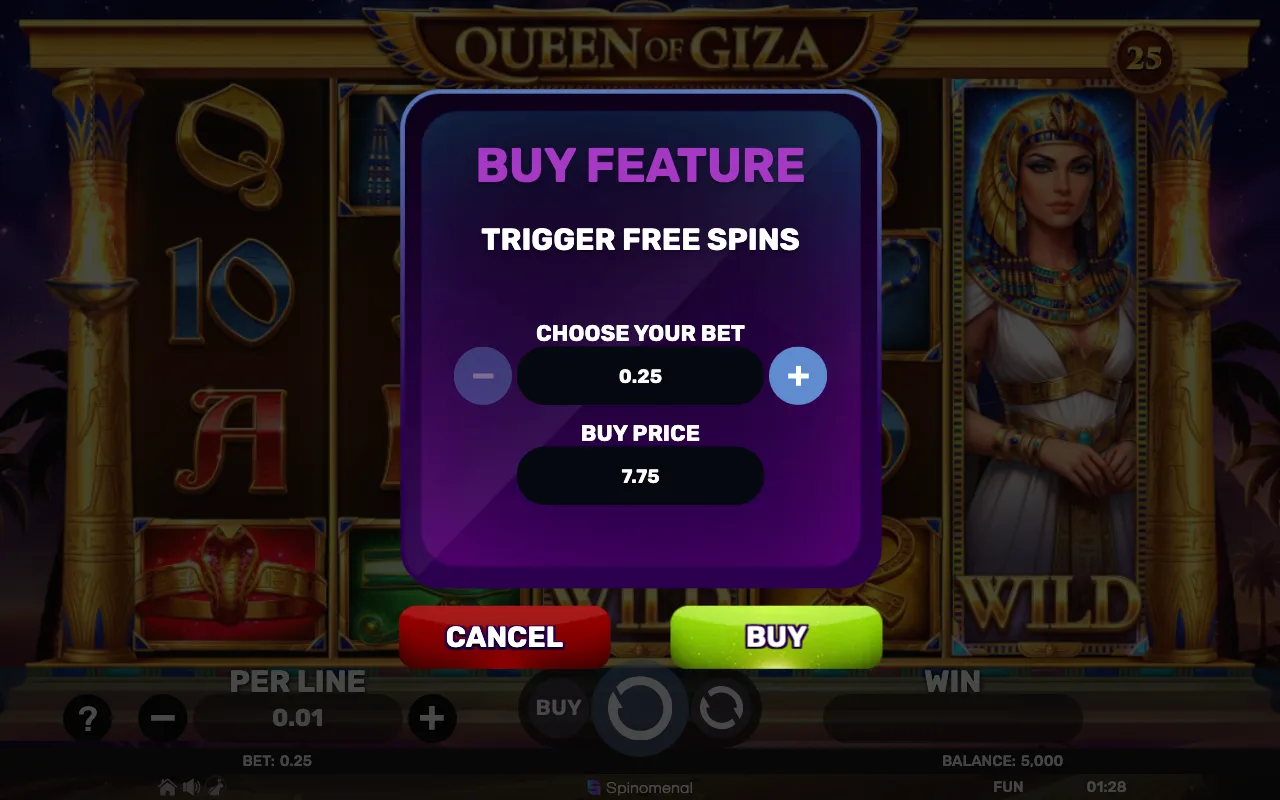 Buying the feature — Queen of Giza