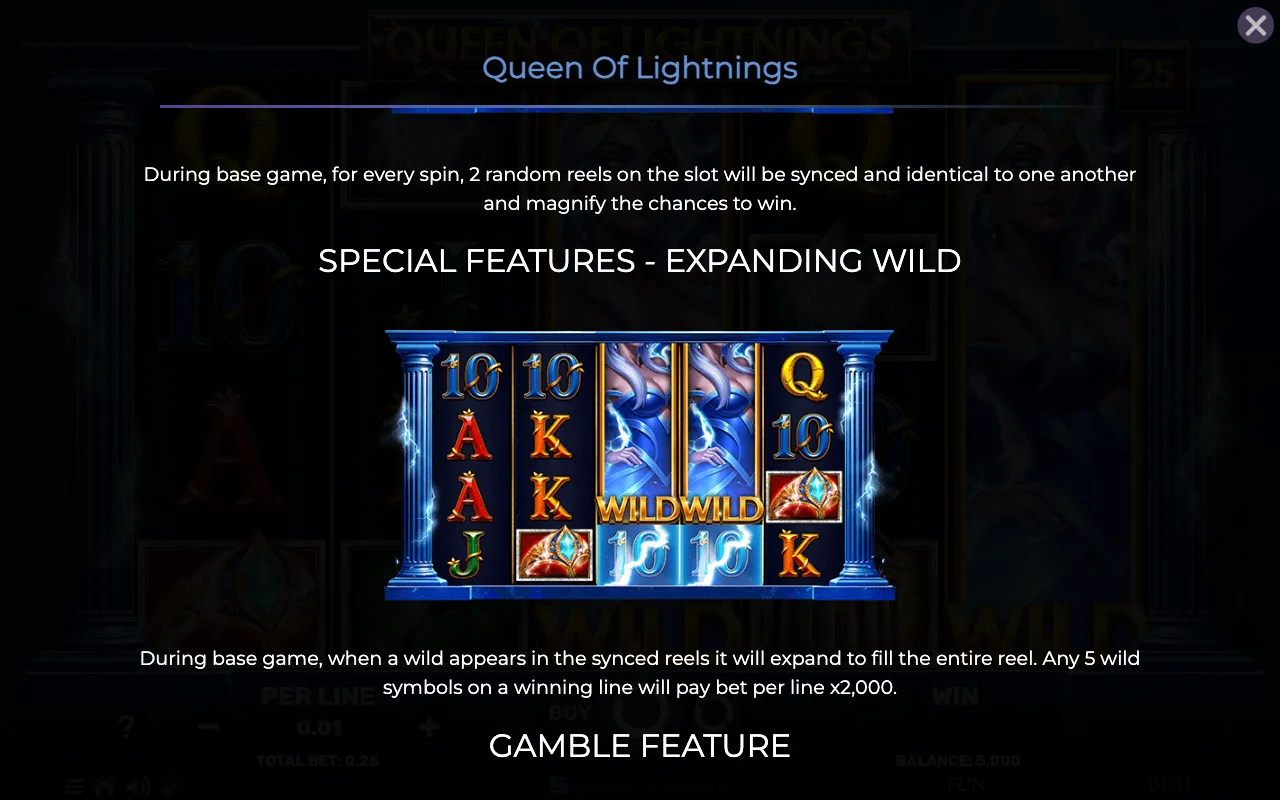 Special features - expanding wild — Queen of Lightnings