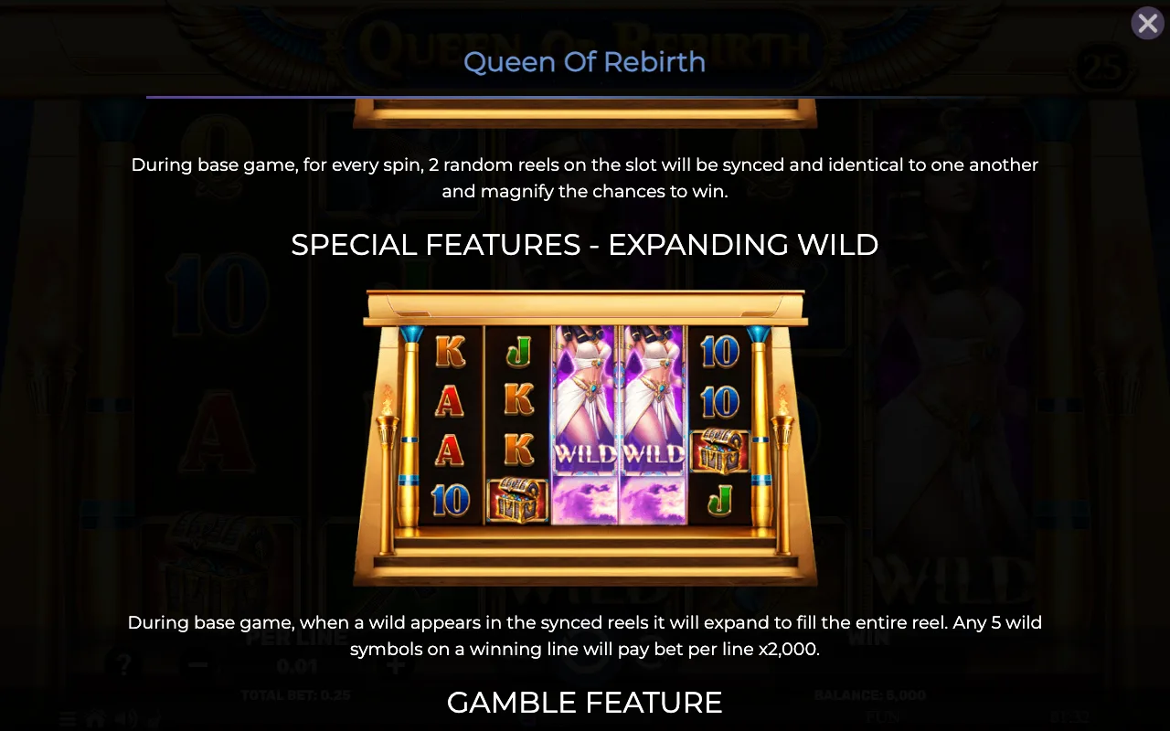 Special features - expanding wild — Queen of Rebirth
