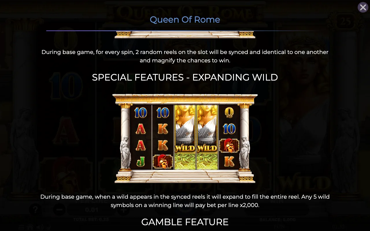 Special features - expanding wild — Queen of Rome