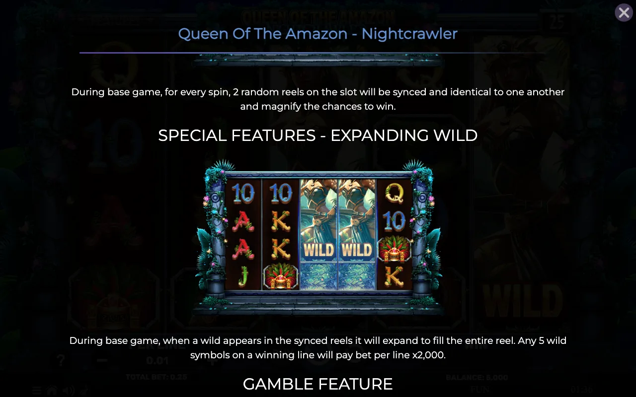 Special features - expanding wild — Queen of The Amazon Nightcrawler