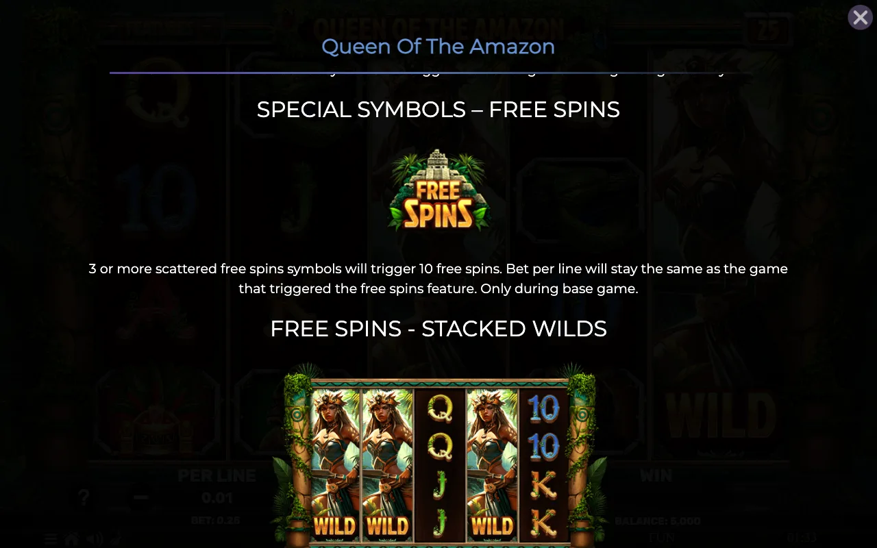 Special symbols - free spins — Queen of The Amazon
