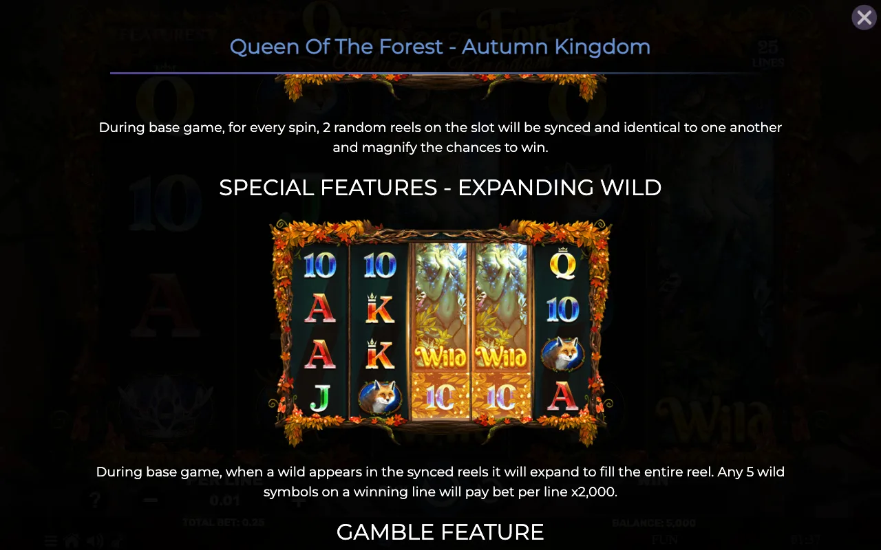 Special features - expanding wild — Queen of The Forest Autumn Kingdom