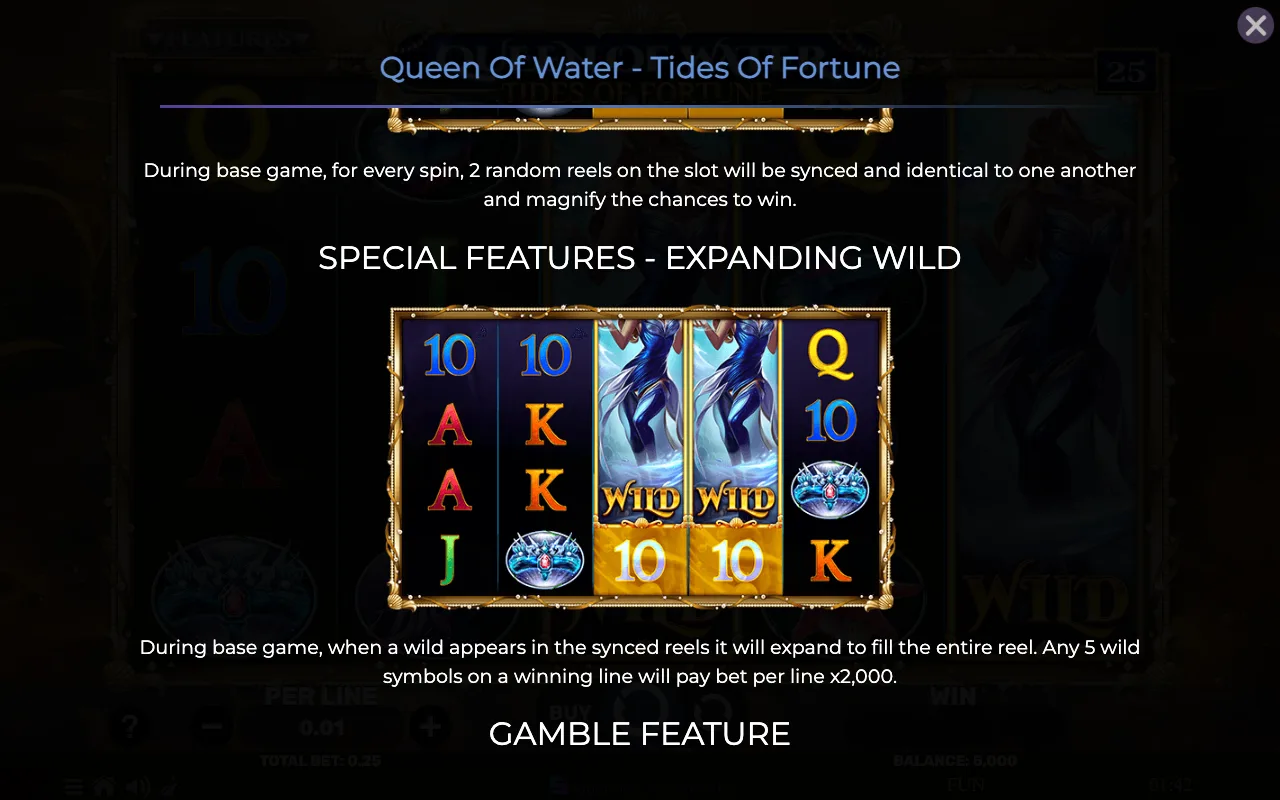 Special features - expanding wild — Queen of Water Tides of Fortune