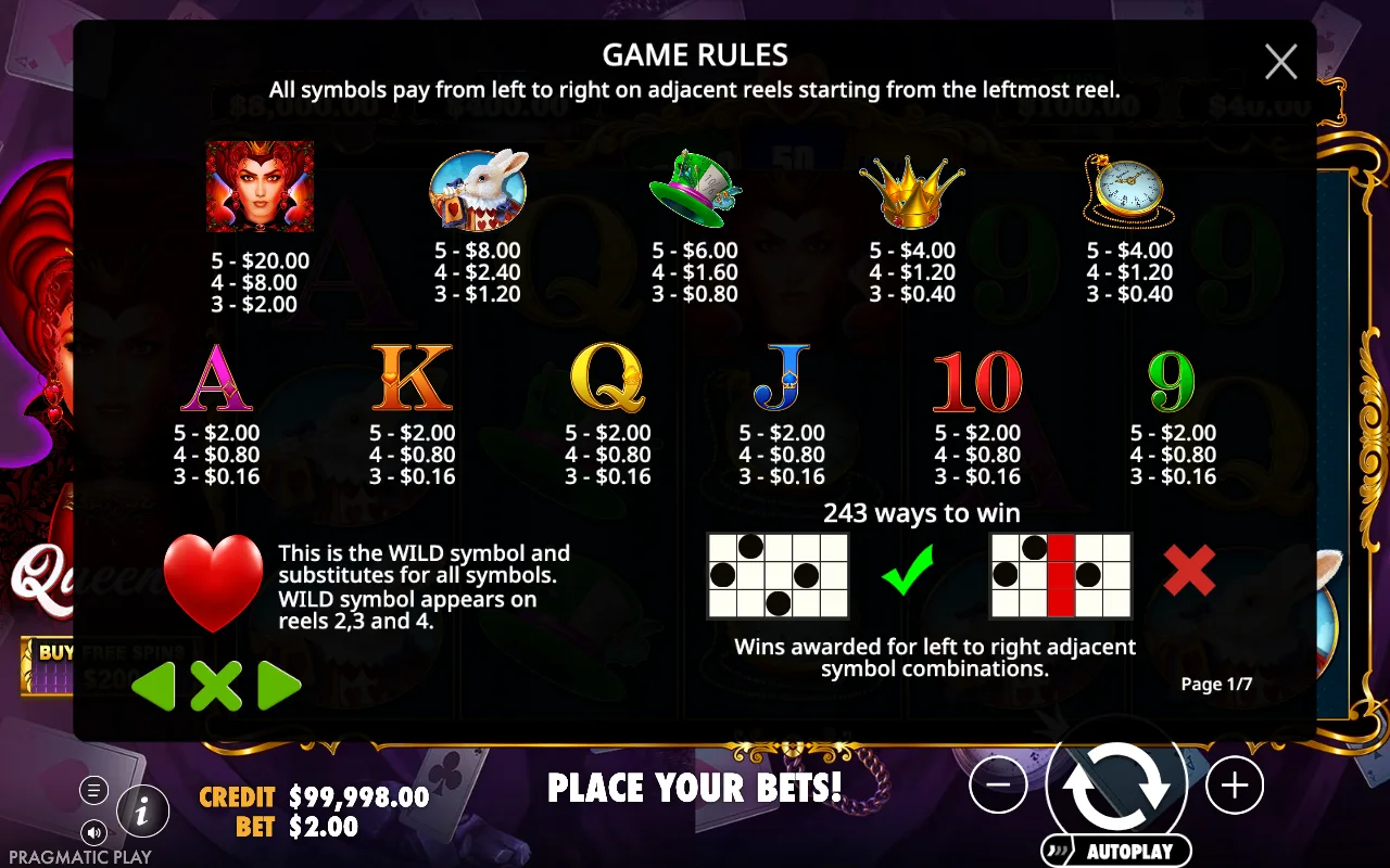 Game rules, page 1 — Queenie