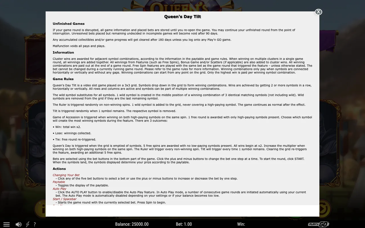 Game rules, page 1 — Queen's Day Tilt