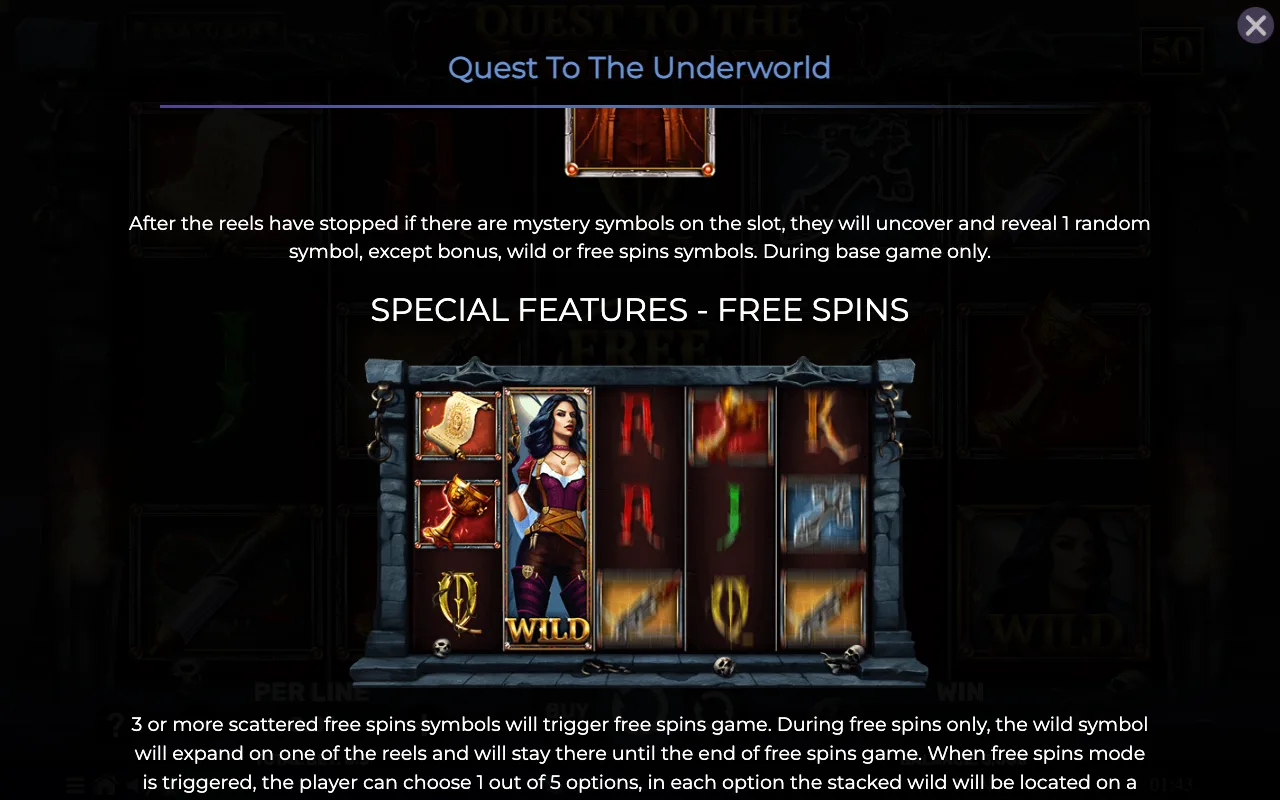 Special features - free spins — Quest to The Underworld