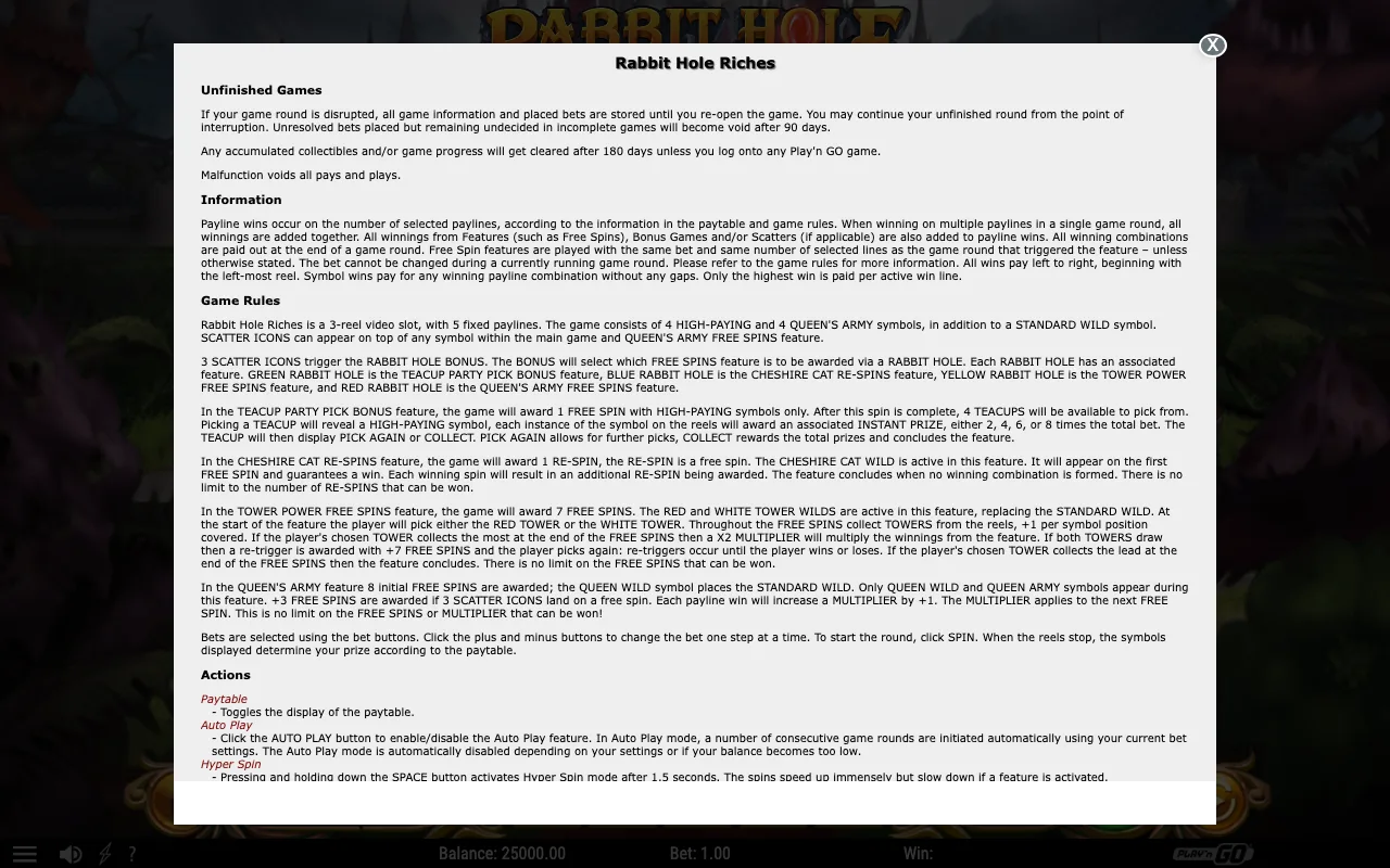 Game rules, page 1 — Rabbit Hole Riches