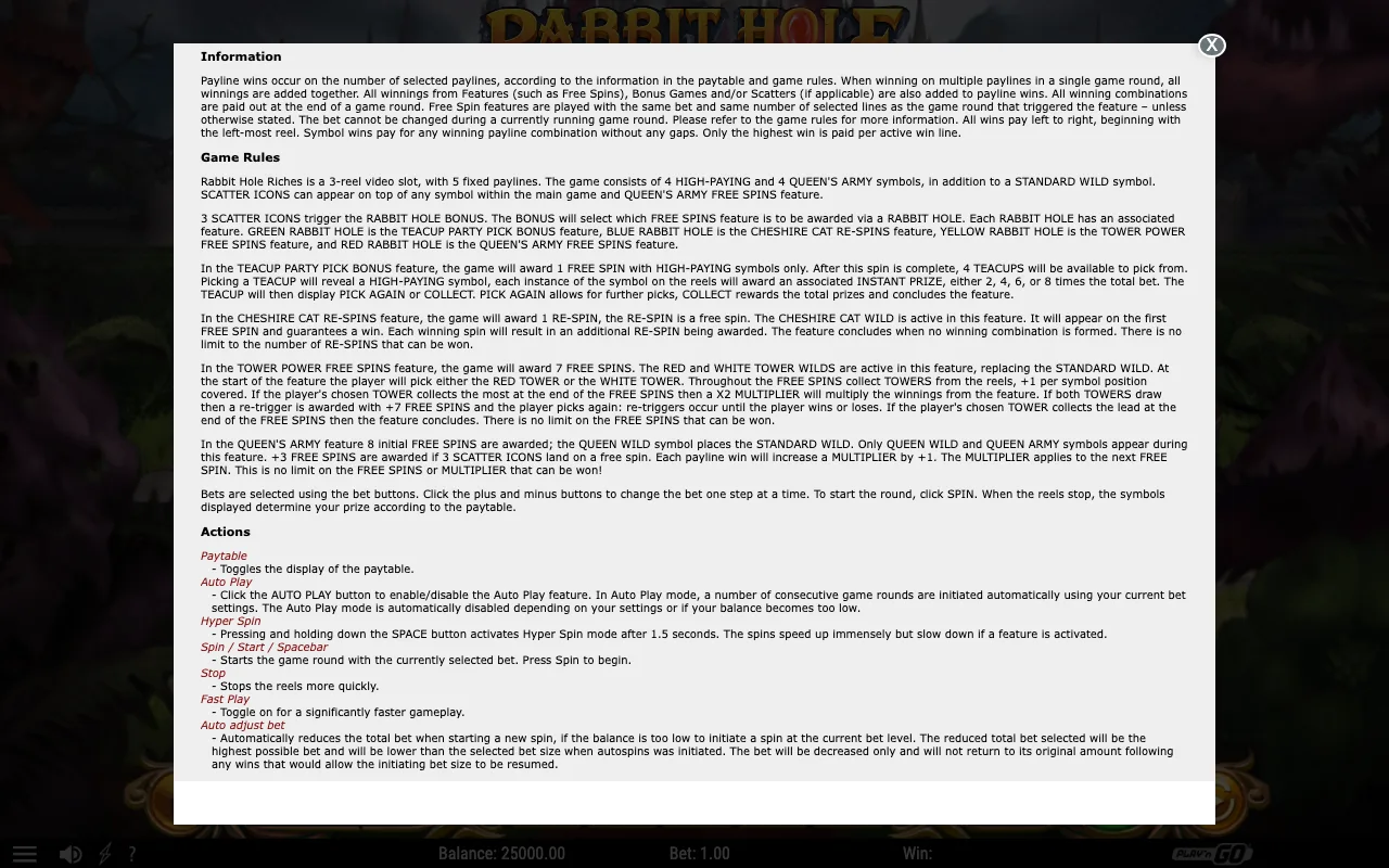 Game rules, page 2 — Rabbit Hole Riches