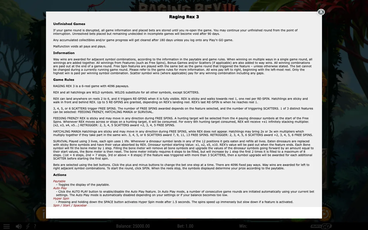 Game rules, page 1 — Raging Rex 3