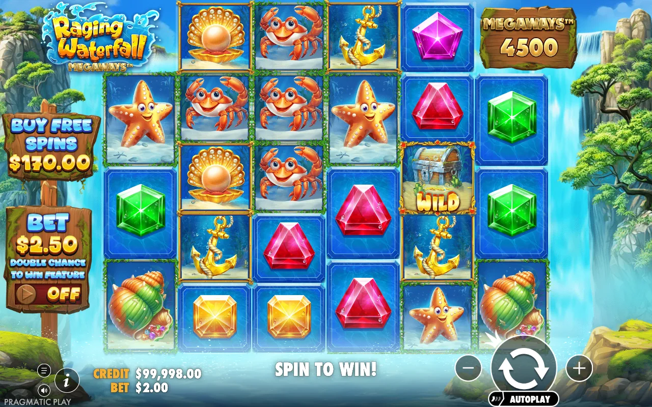 The base game — Raging Waterfall Megaways