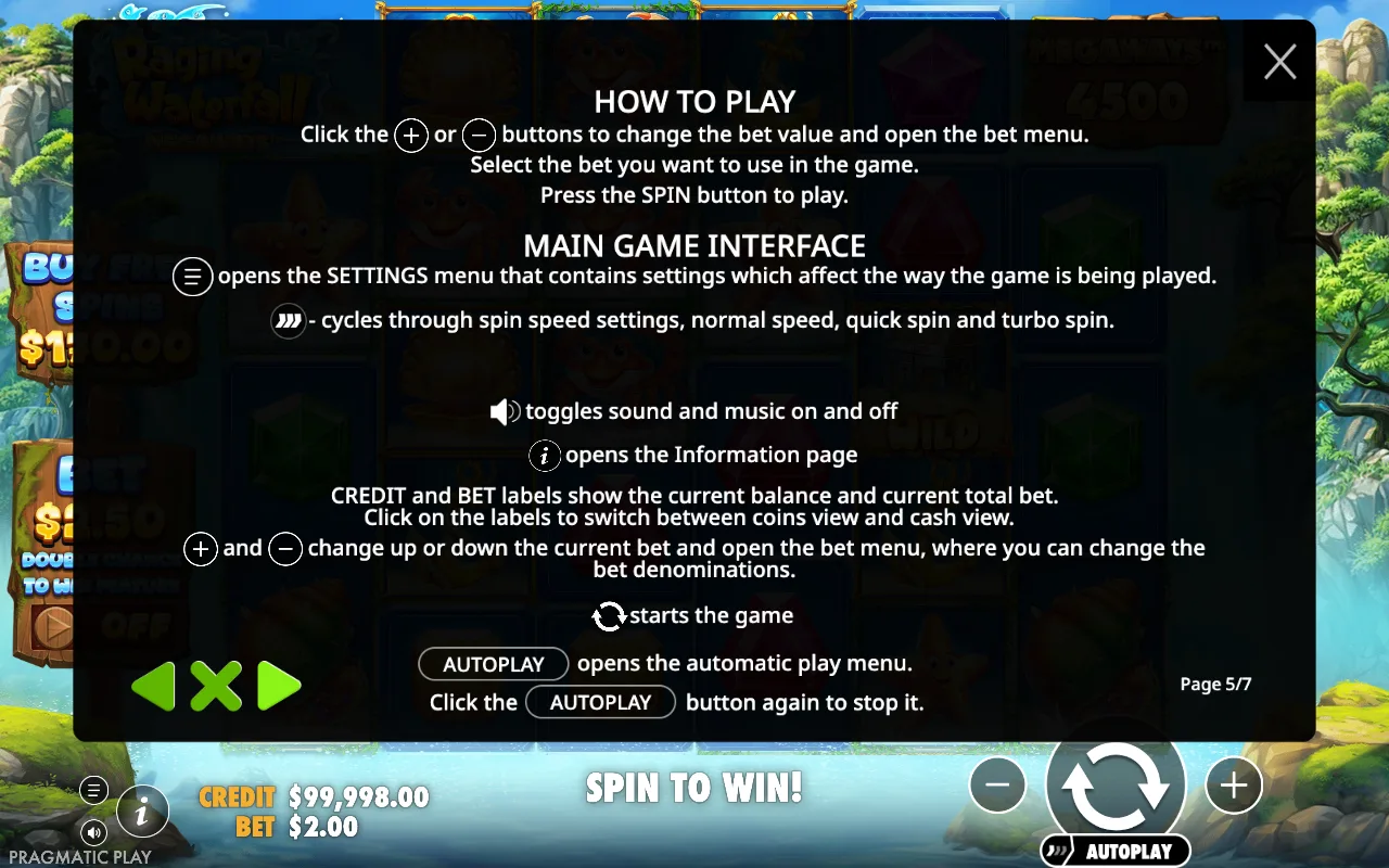 How to play — Raging Waterfall Megaways