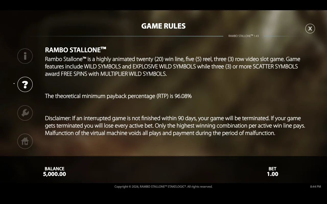 Game rules — Rambo Stallone