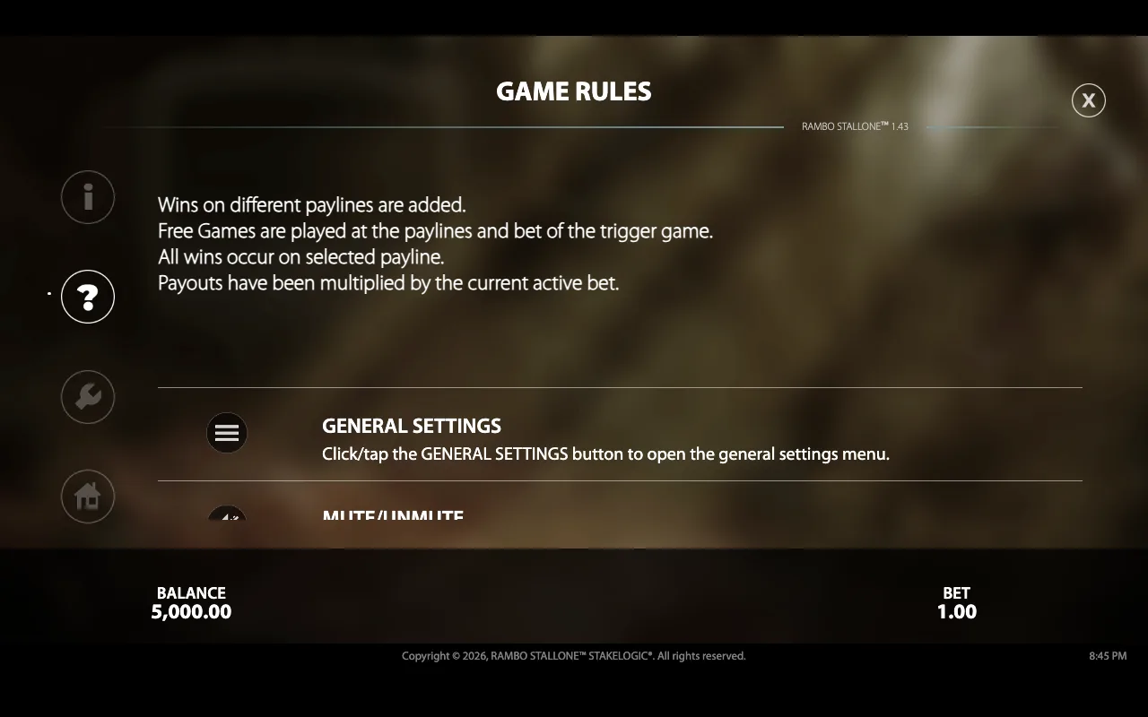 Game rules — Rambo Stallone