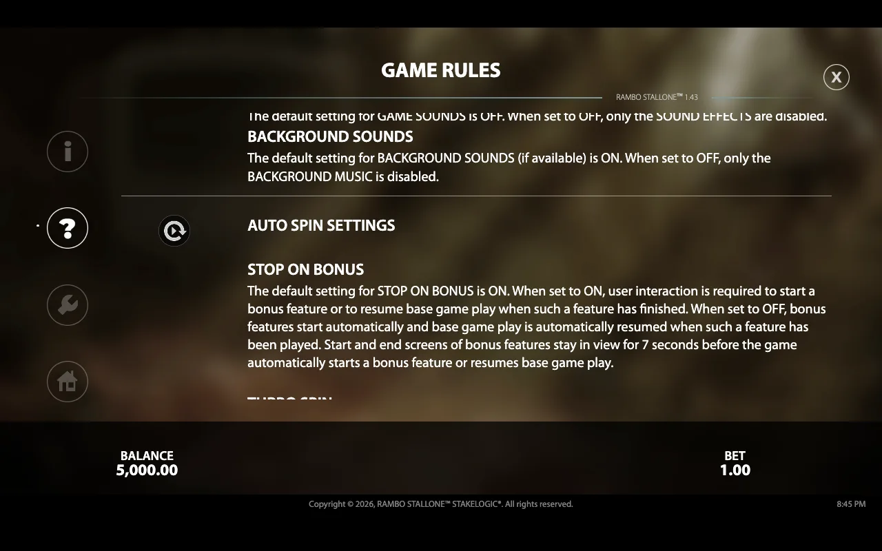 Game rules — Rambo Stallone
