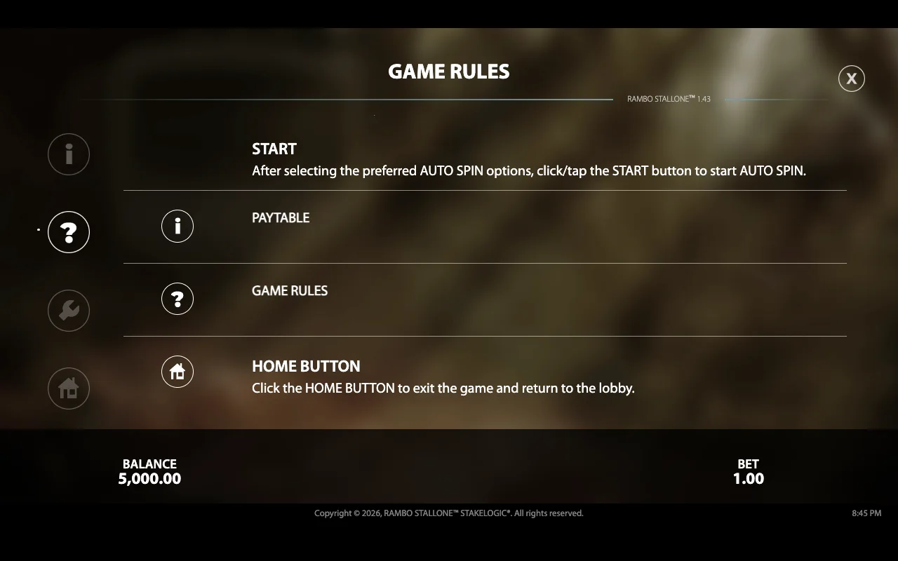 Game rules — Rambo Stallone