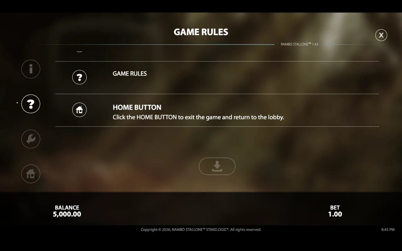 Game rules — Rambo Stallone