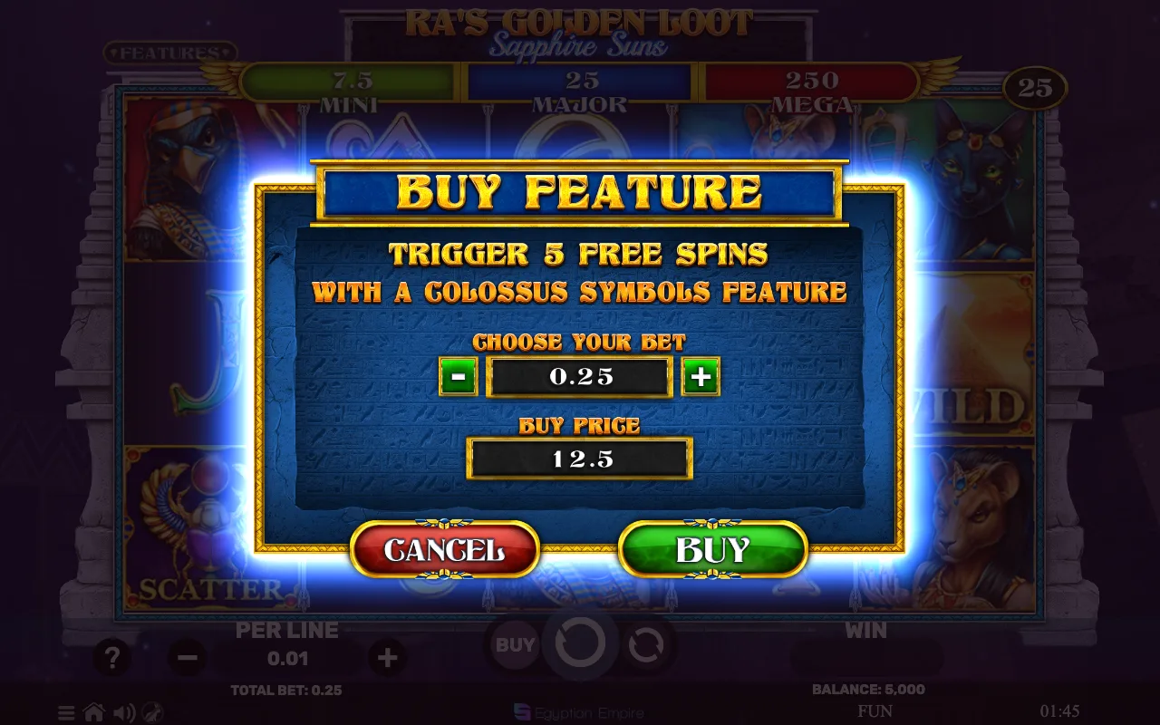 Buying the feature — Ras Golden Loot Sapphire Suns