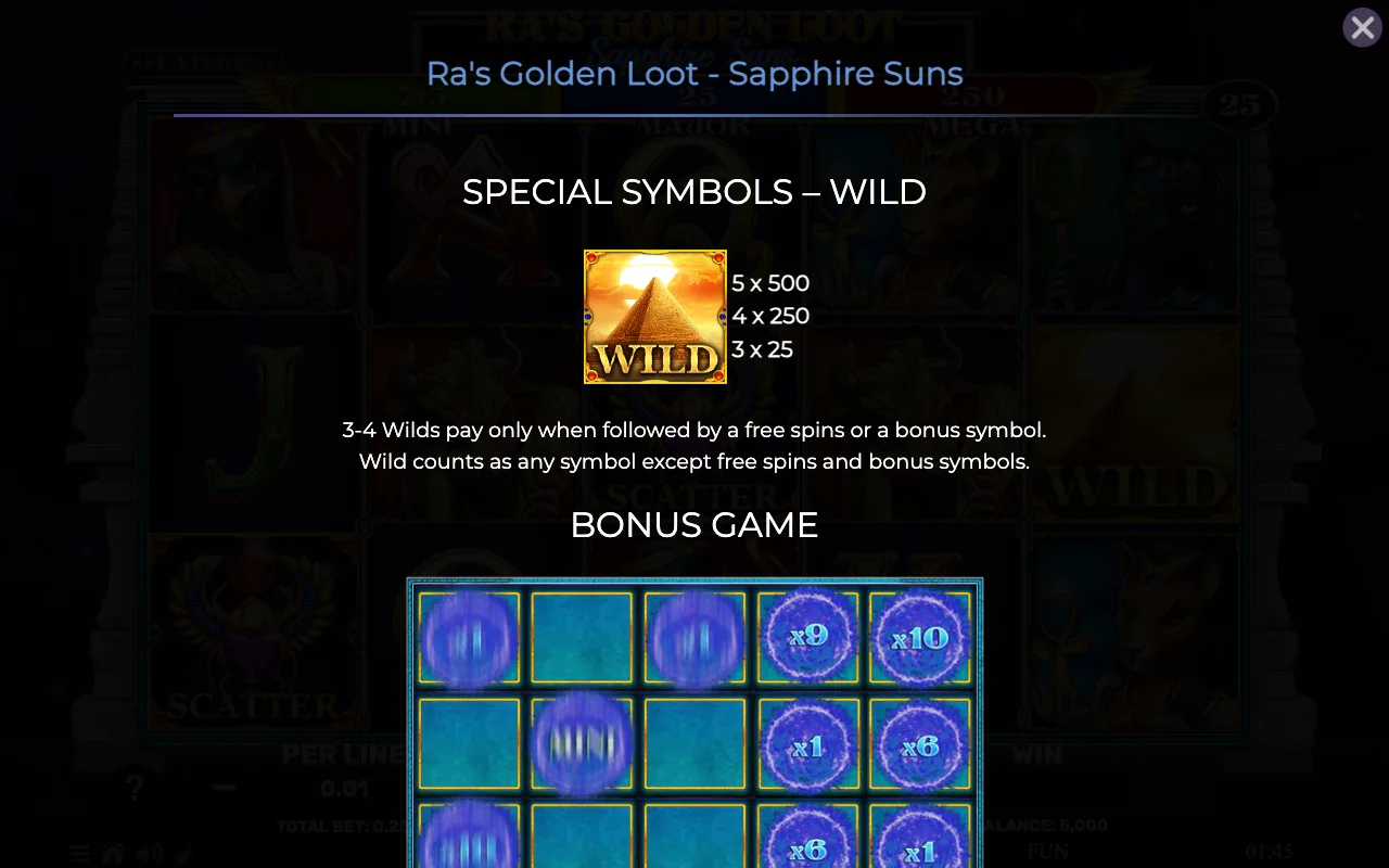 Special symbols - wild — Ras Golden Loot Sapphire Suns