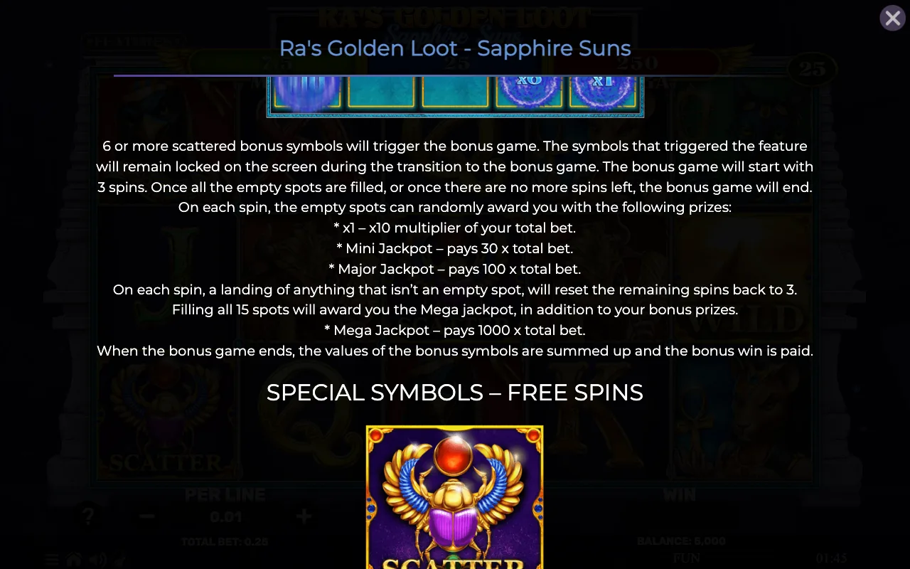 Game rules, page 2 — Ras Golden Loot Sapphire Suns