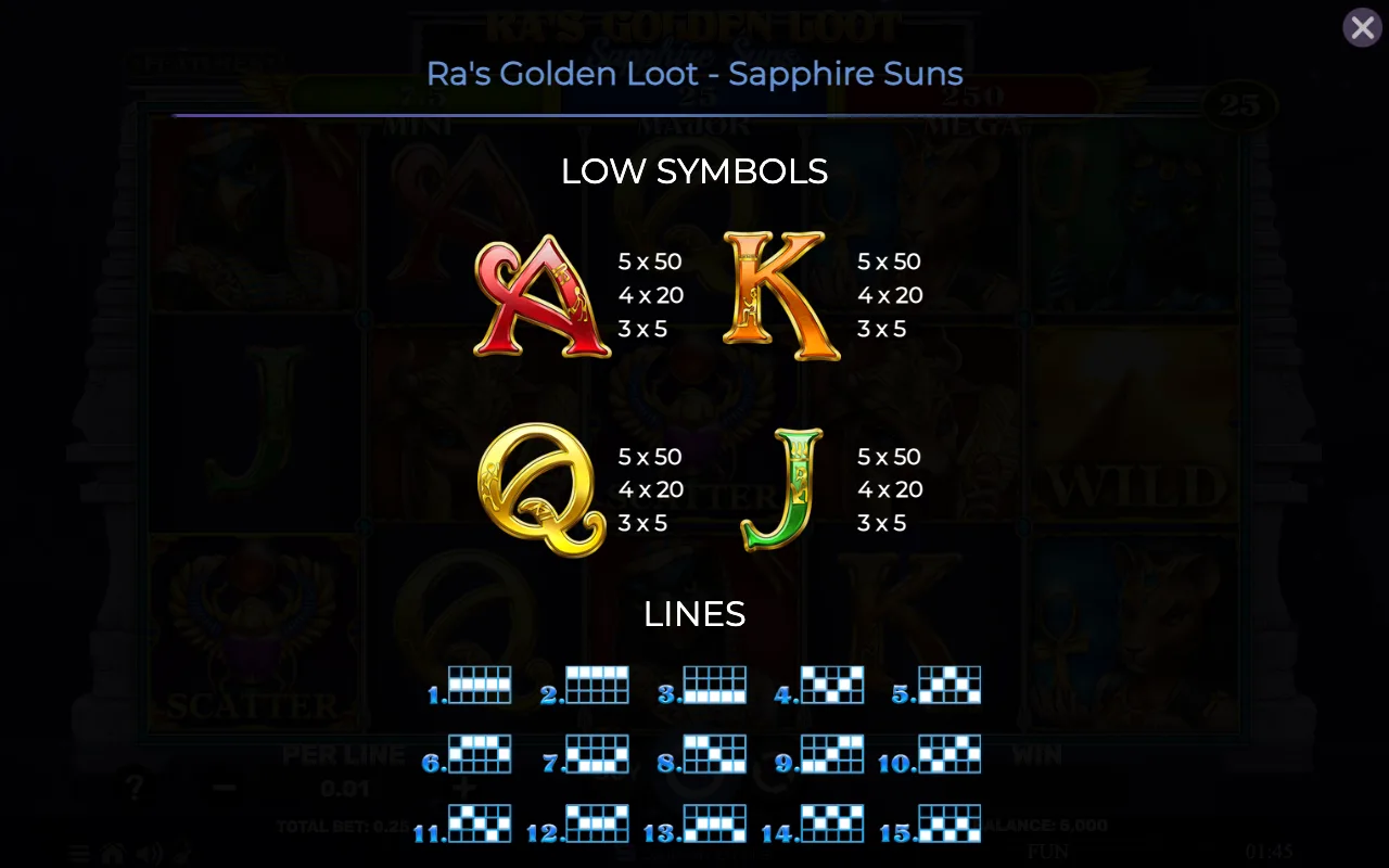 Low symbols — Ras Golden Loot Sapphire Suns