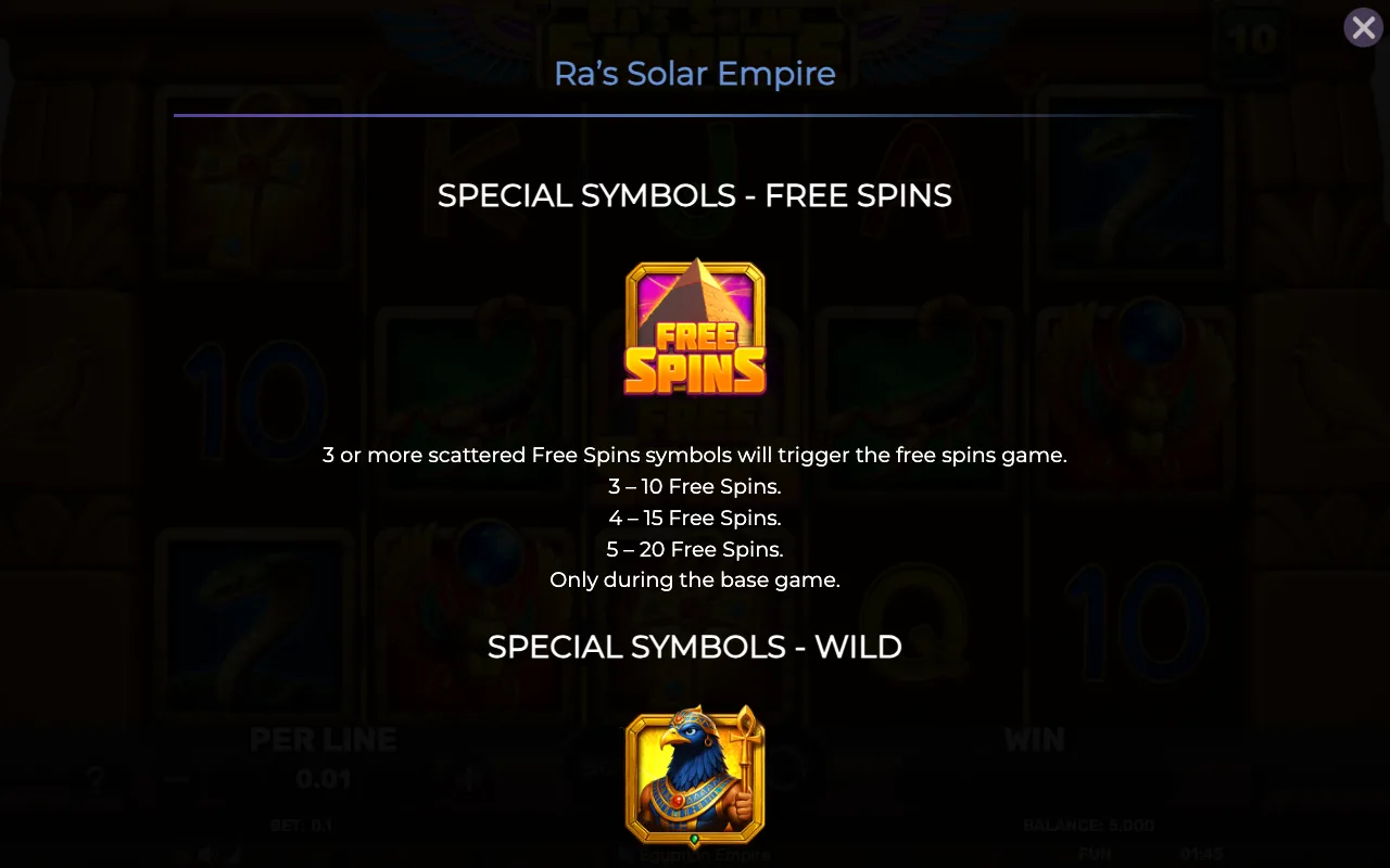Special symbols - free spins — Ras Solar Empire