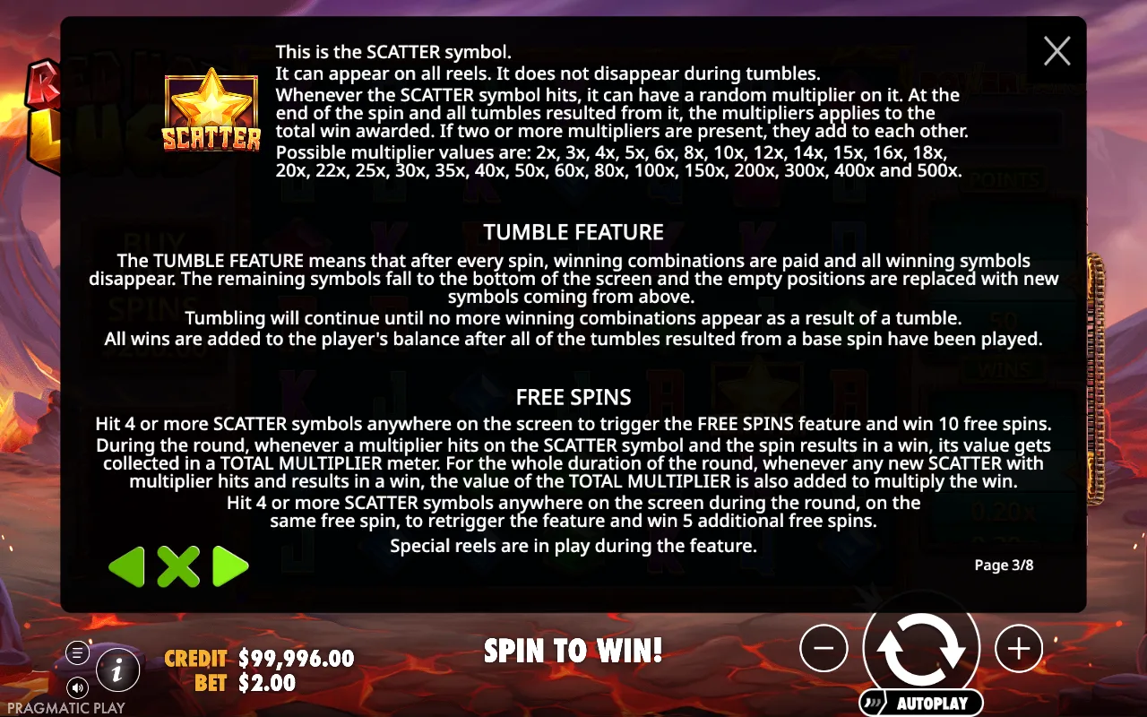 Game rules, page 3 — Red Hot Luck