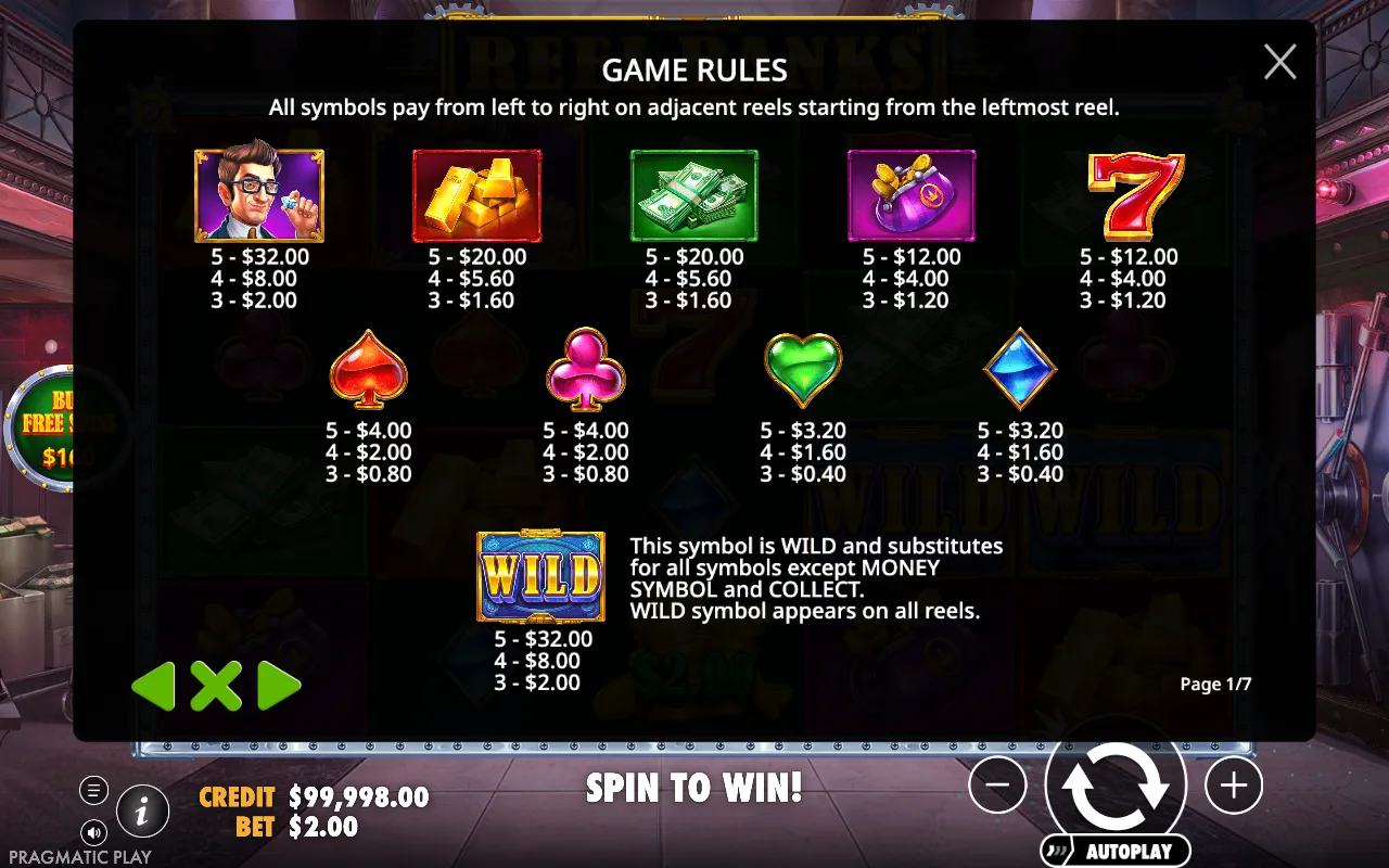 Game rules, page 1 — Reel Banks