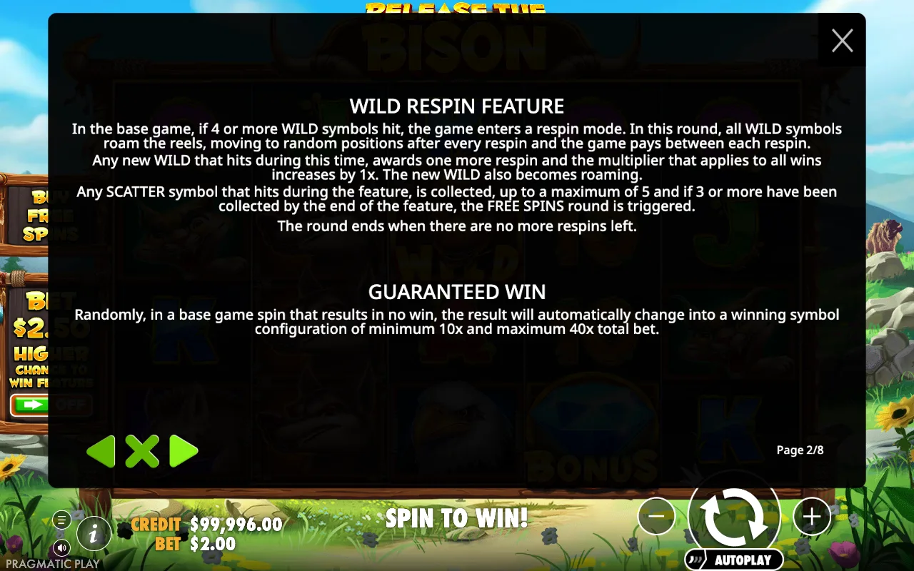 Wild respin feature — Release the Bison