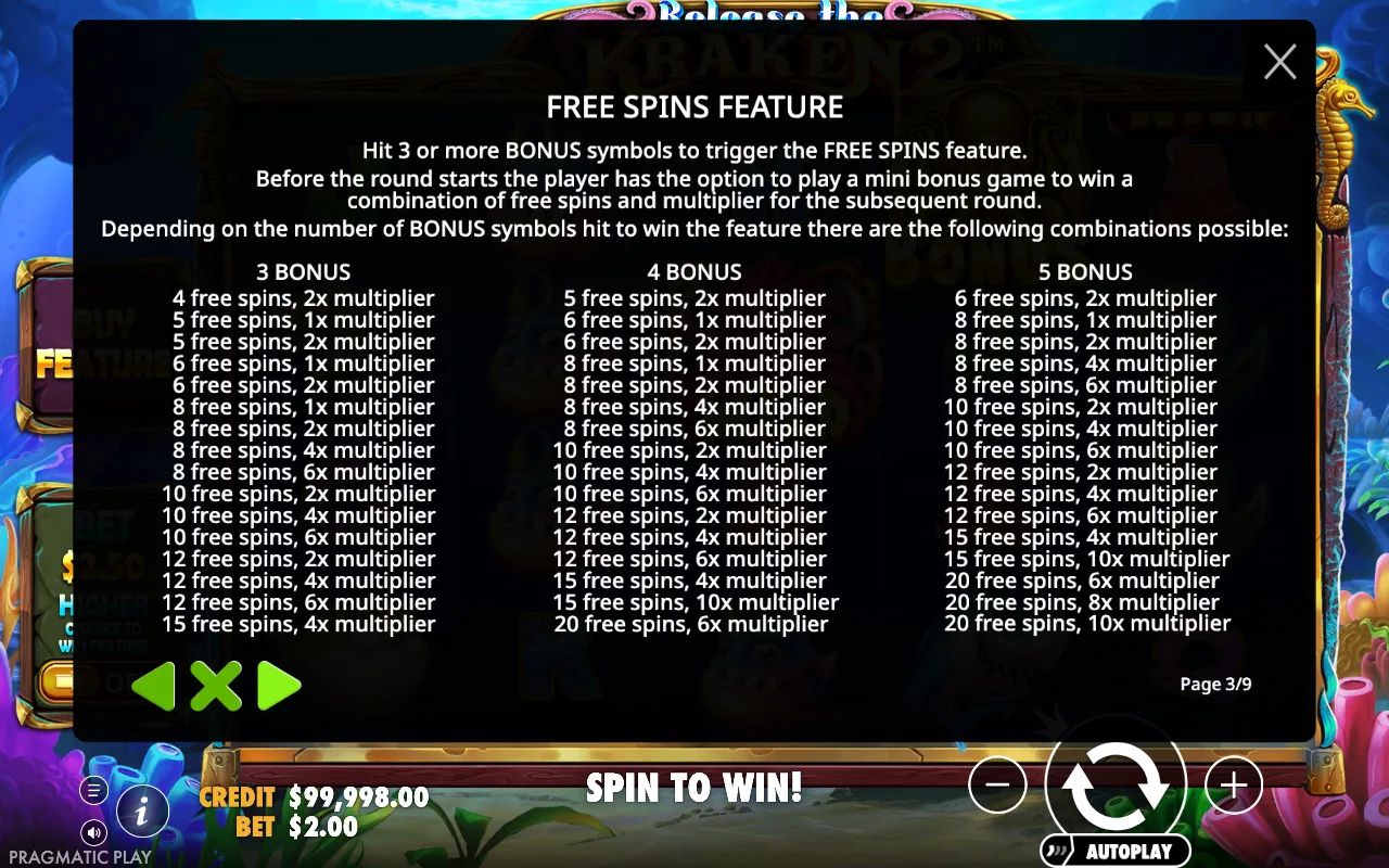 Free spins feature — Release the Kraken 2