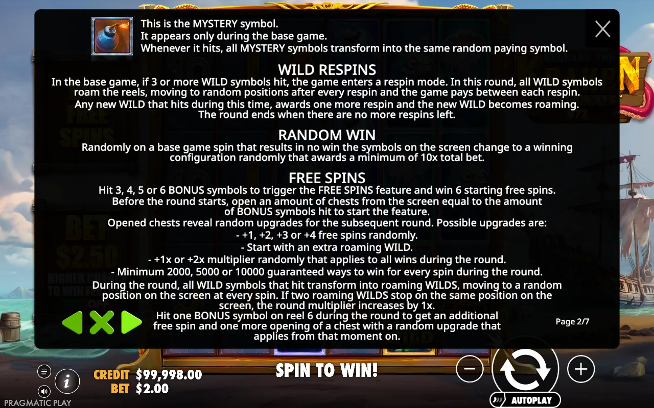 Game rules, page 2 — Release the Kraken Megaways