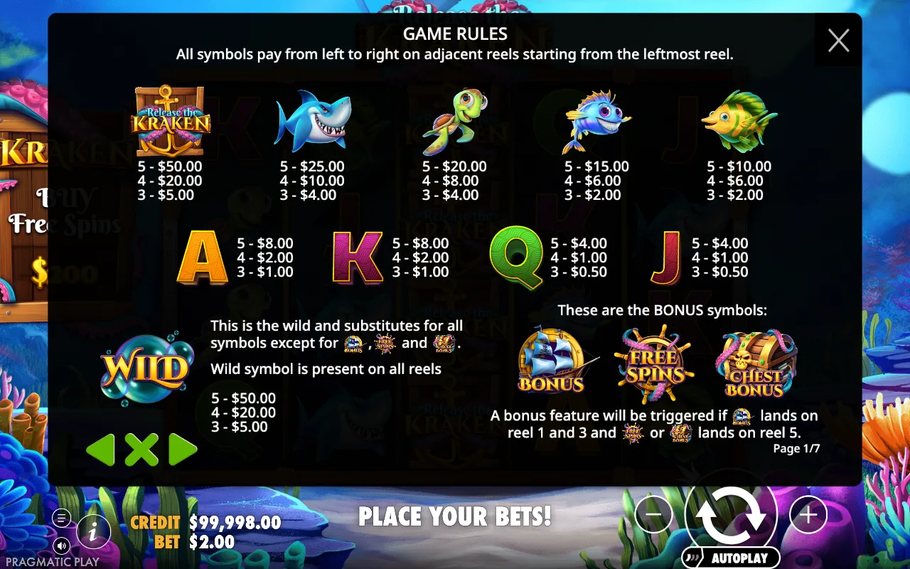 Game rules, page 1 — Release the Kraken