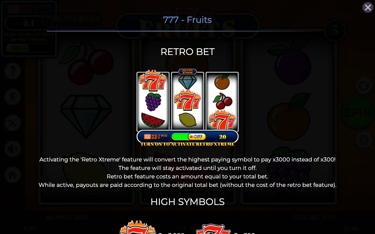 Game rules, page 1 — Retro 777 Fruits