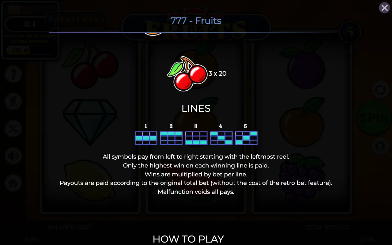 Lines — Retro 777 Fruits