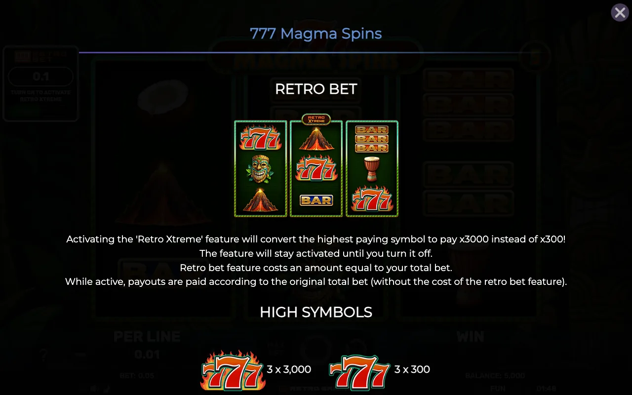 Game rules, page 1 — Retro 777 Magma Spins
