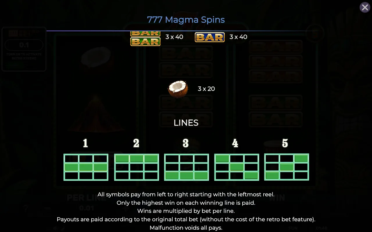 Lines — Retro 777 Magma Spins