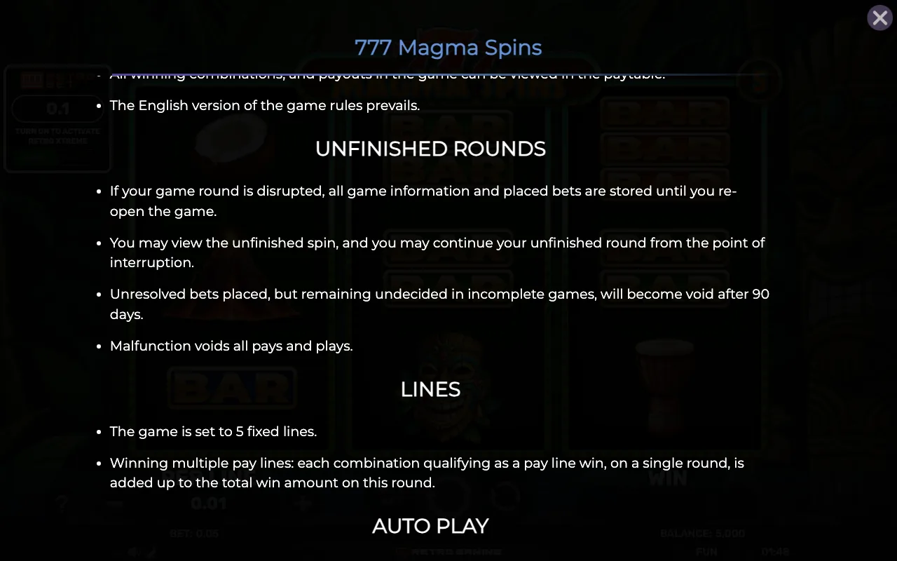 Game rules, page 5 — Retro 777 Magma Spins