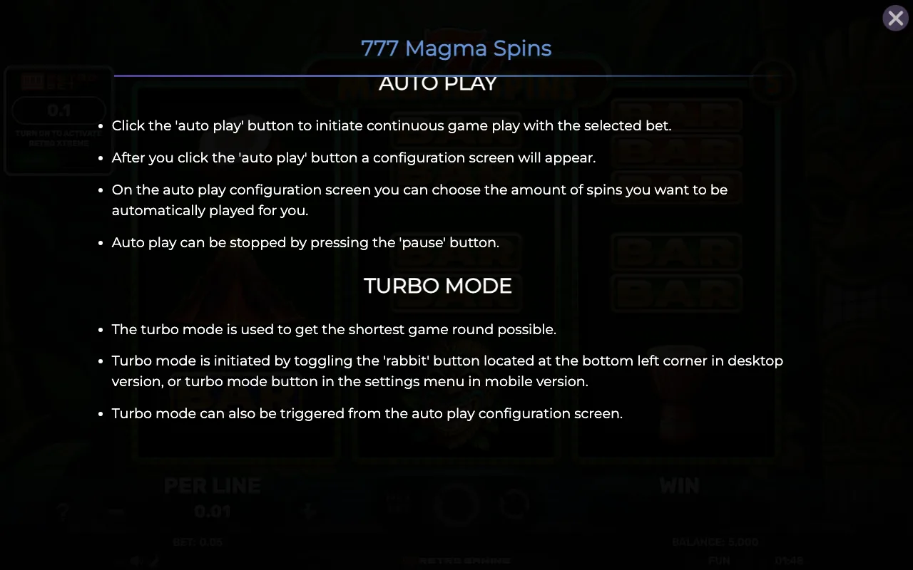 Game rules, page 6 — Retro 777 Magma Spins