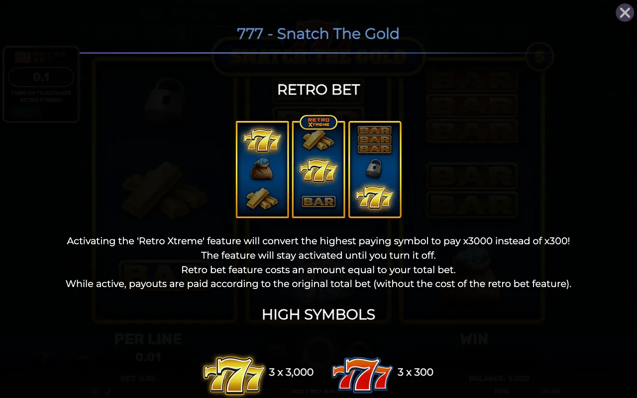 Game rules, page 1 — Retro 777 Snatch The Gold