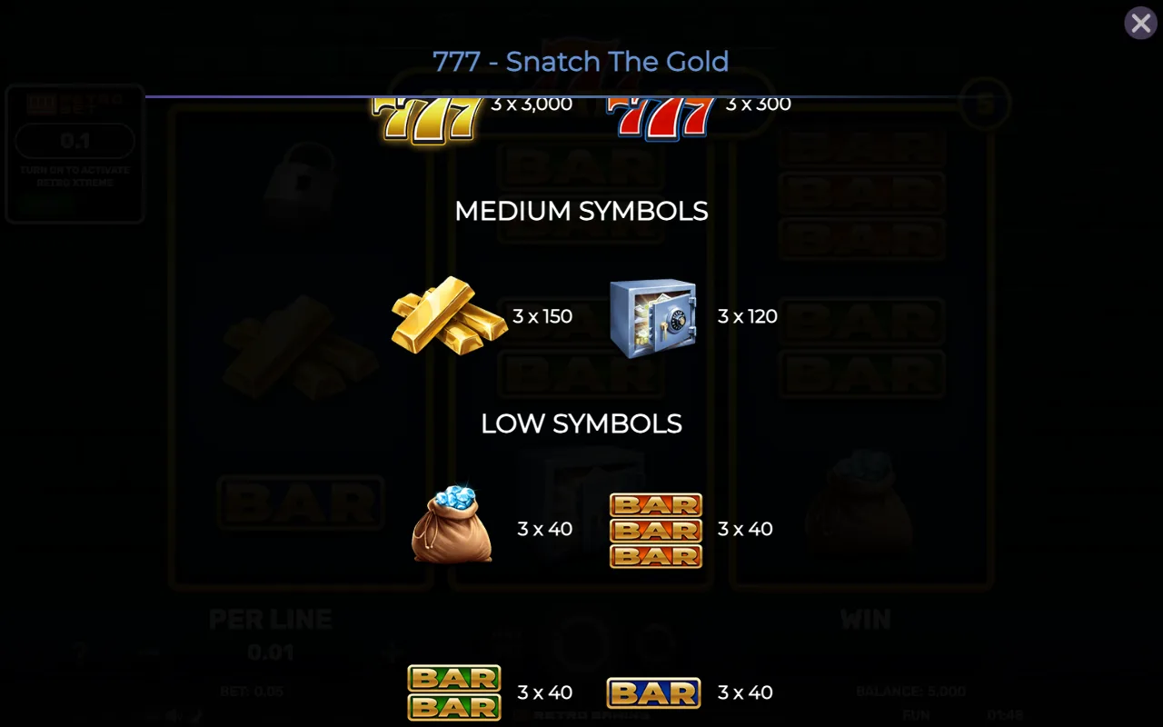 Medium symbols — Retro 777 Snatch The Gold