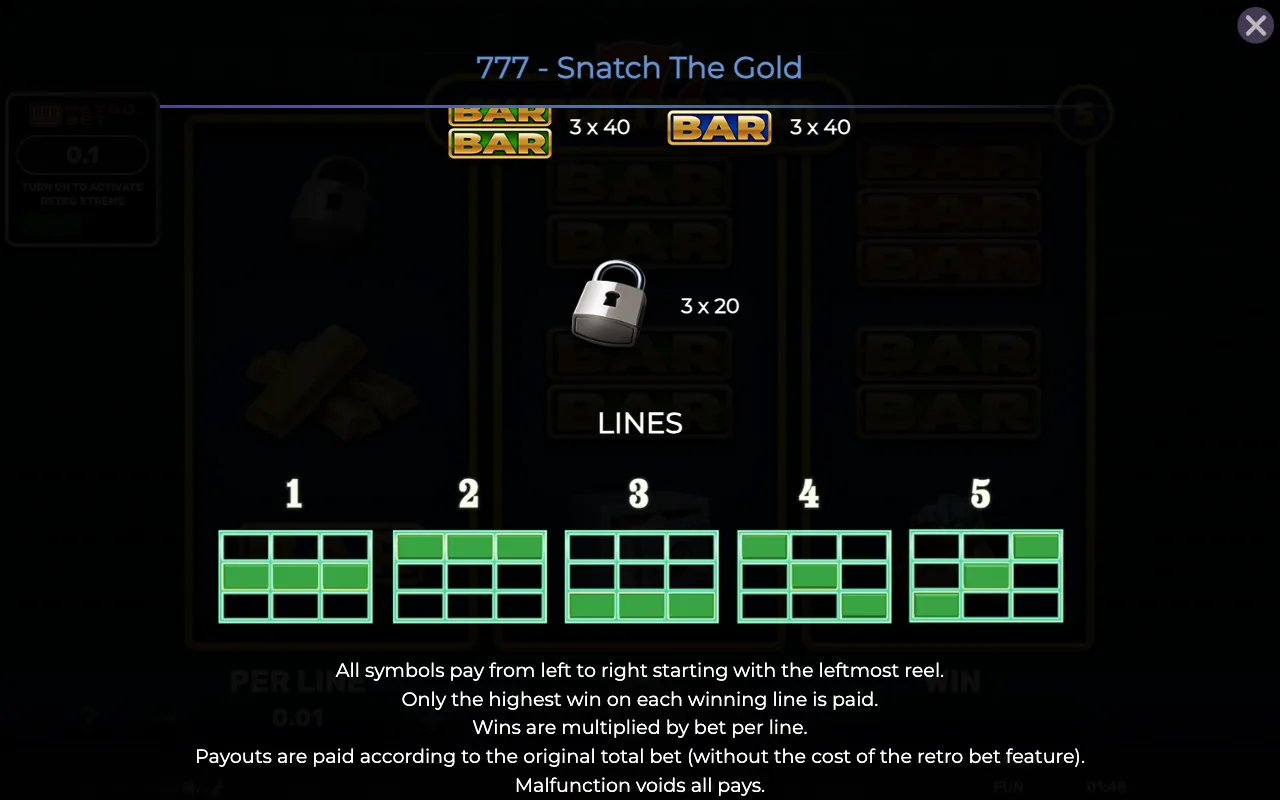 Lines — Retro 777 Snatch The Gold