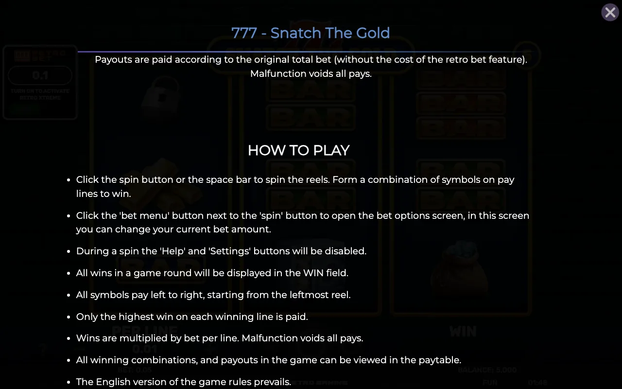 How to play — Retro 777 Snatch The Gold