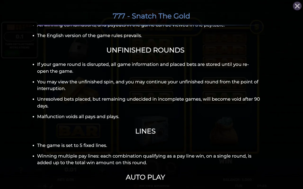 Game rules, page 5 — Retro 777 Snatch The Gold