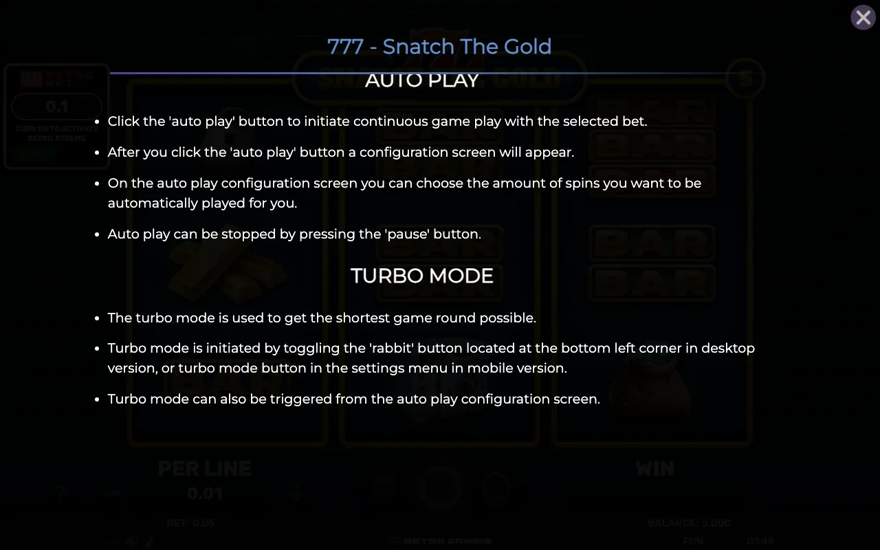 Game rules, page 6 — Retro 777 Snatch The Gold