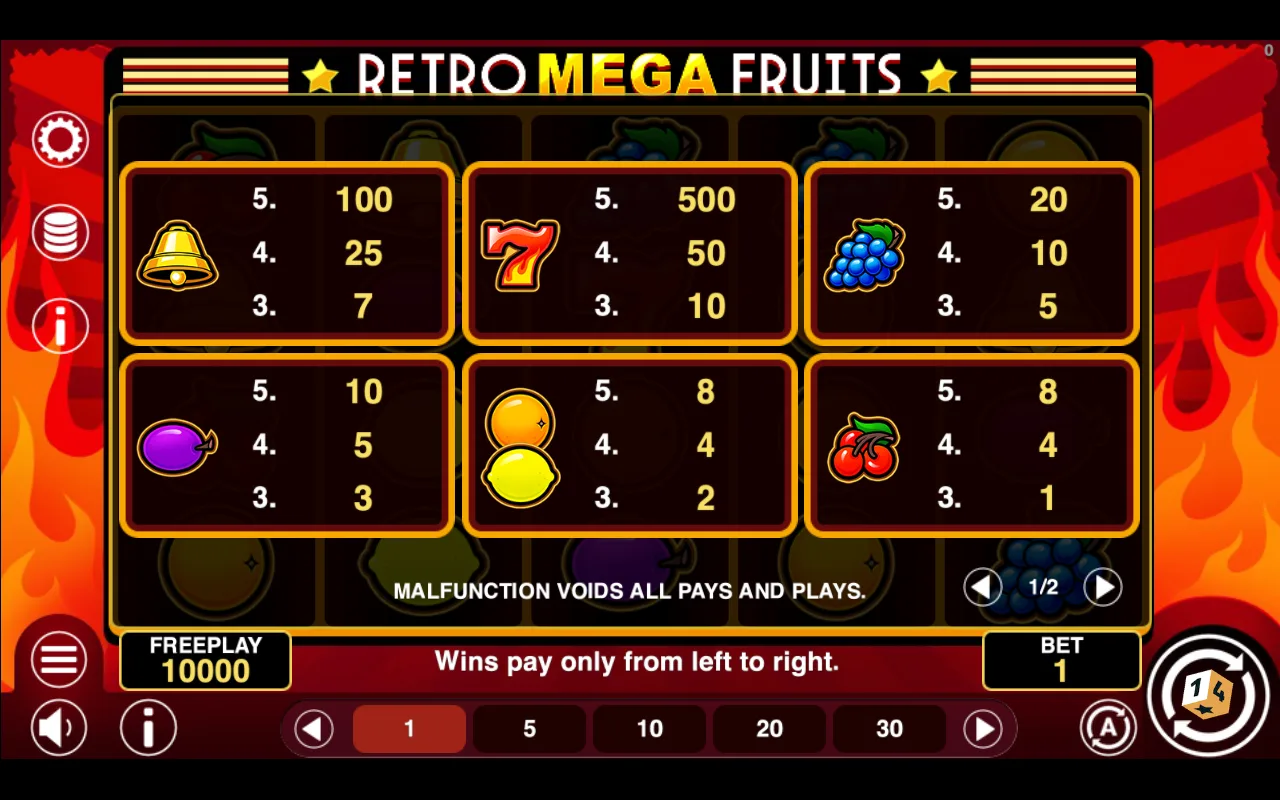 Game rules, page 1 — Retro Mega Fruits