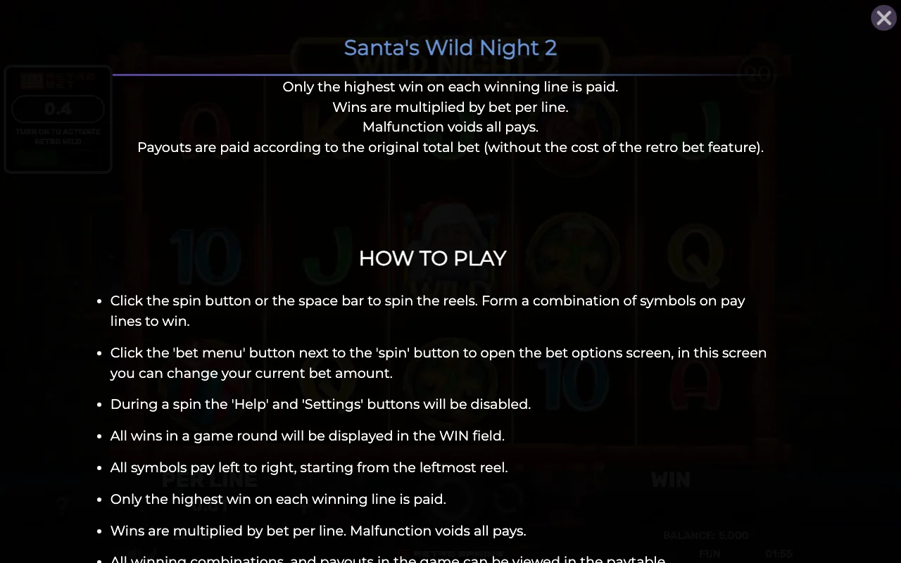 How to play — Retro Santas Wild Night 2