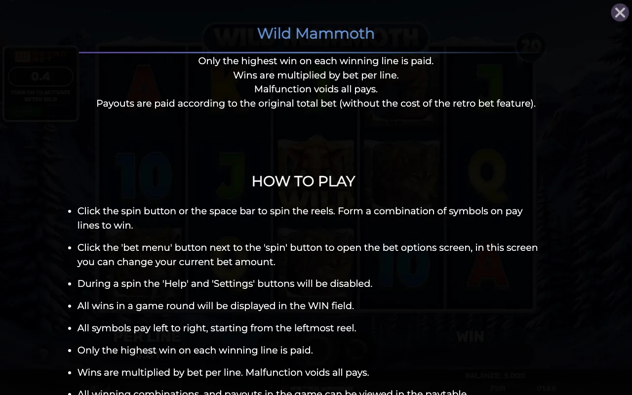 How to play — Retro Wild Mammoth