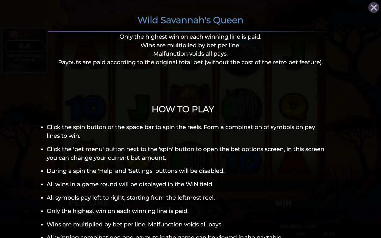 How to play — Retro Wild Savannahs Queen
